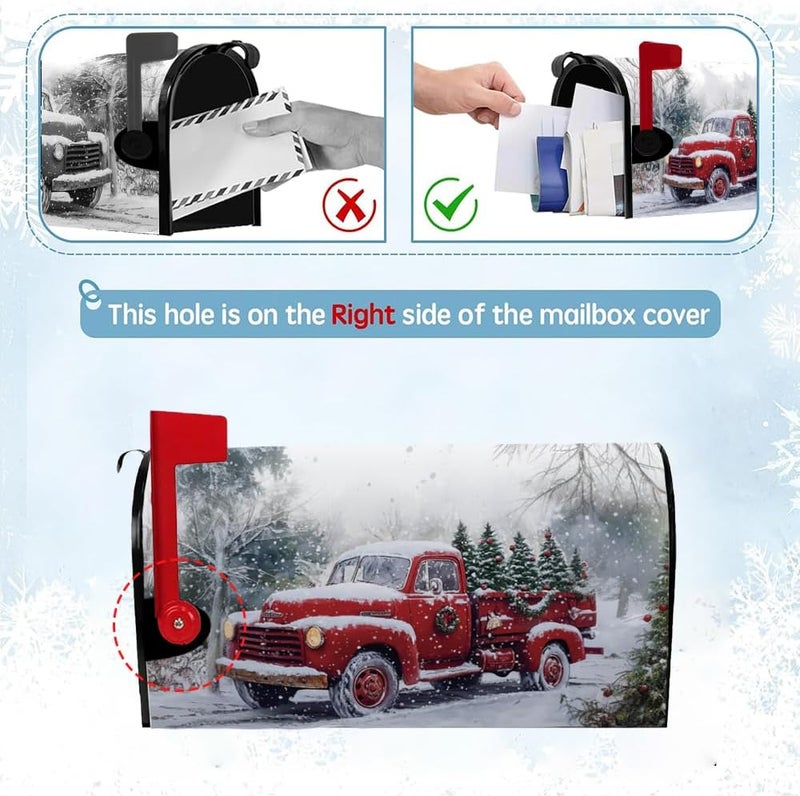 VBXNT Winter Christmas Red Truck Theme Mailbox Cover, Magnetic Waterproof Mailbox Wrap 18x21 Inch Standard Size, Snow Oxford Cloth Mailbox Decoration for Christmas, Thanksgiving, Winter Outdoor Garden (MC9) - Image 5